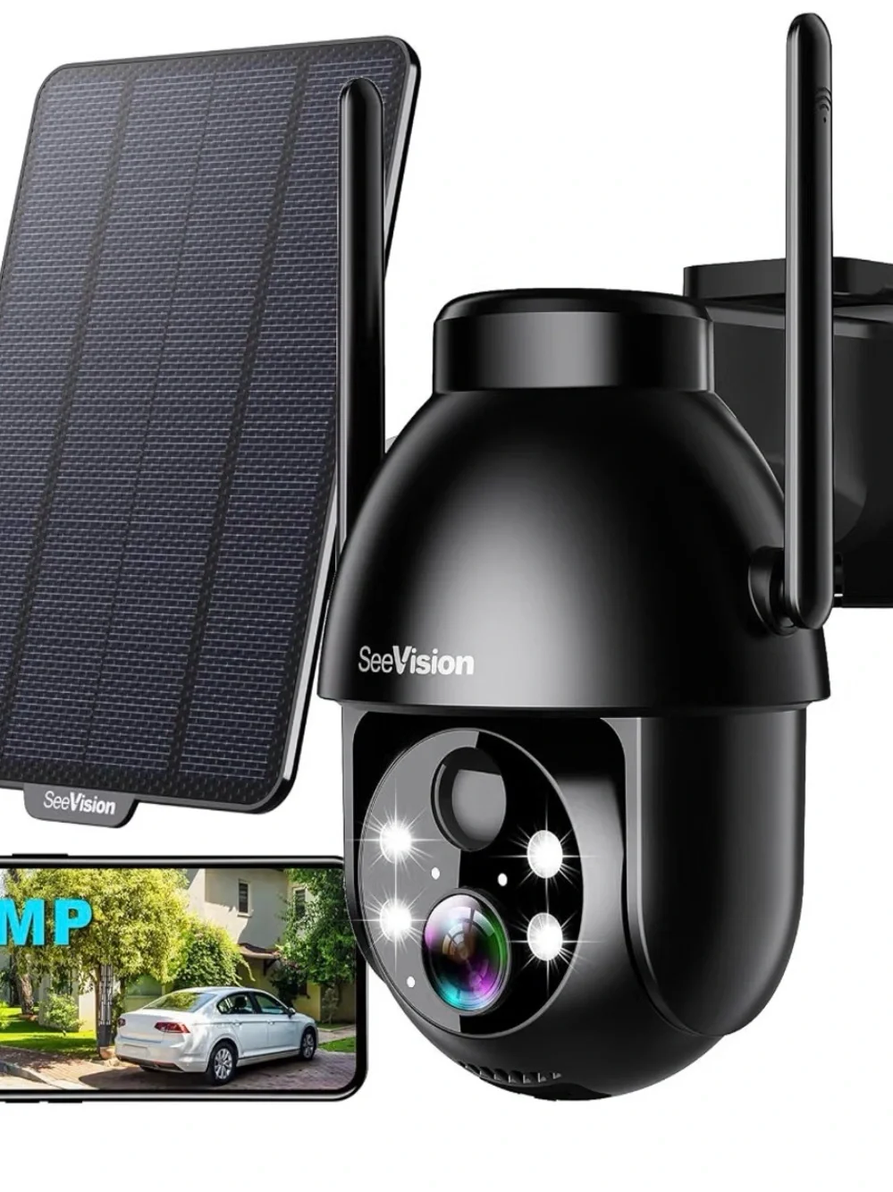 Solar Security Camera Wireless Outdoor 3MP 2K Battery Powered PTZ Camera System